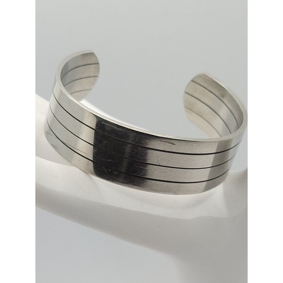 Silver Tone Cuff Bracelet with Black - Picture 1 of 6
